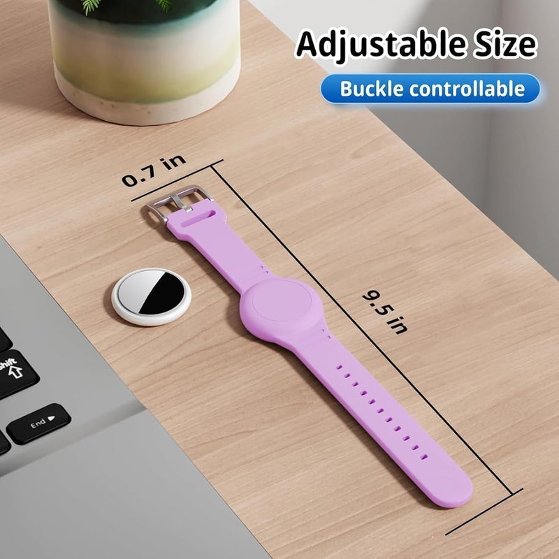 Foweroty for AirTag Bracelet for Kids, Waterproof Cute Print for Air tag Holder for Kids with Soft Silicone Full Coverage Anti-Lost Hidden for Airtag Wristband Accessories for Child, Light Purple - Image 2